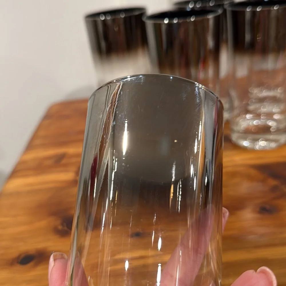 Vtg Mid Century Modern Dorothy Thorpe Style Mercury Fade Design Bar Glasses x 6